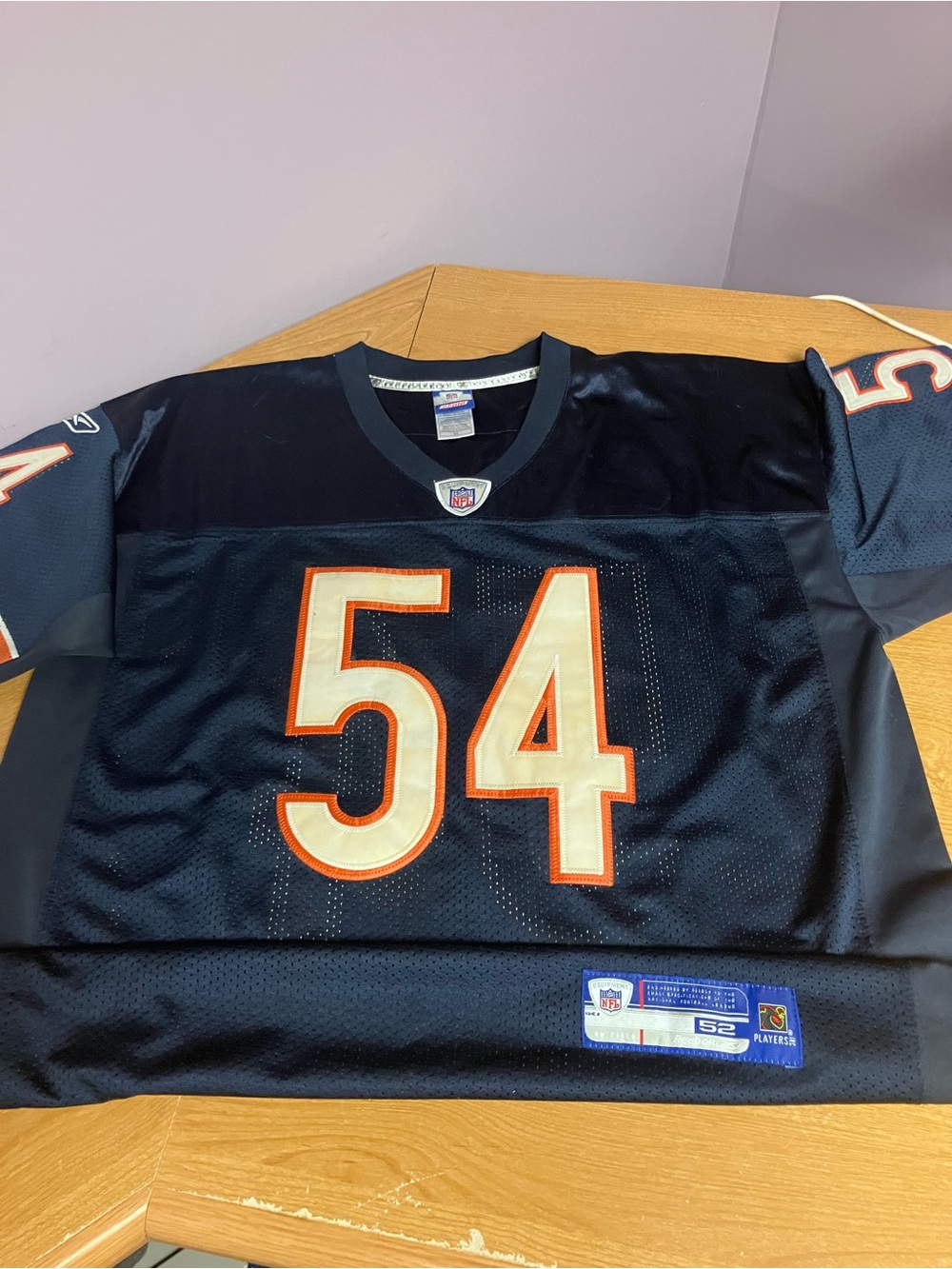 Chicago Bears #54 Football Jersey Navy with Orange/White size 52 Brian Urlacher